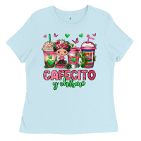 Baby Blue cafecito y chisme coffee cups Ladies Tee - Jasminsmagicworld