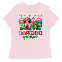 Bubblegum Pink cafecito y chisme coffee cups Ladies Tee - Jasminsmagicworld