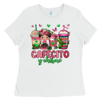 White cafecito y chisme coffee cups Ladies Tee - Jasminsmagicworld