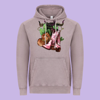 Cowgirl Boots Hat Horns Cactus Vintage Hoodie Designed By Nancycooperartshop