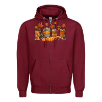 Burgundy Fall coffee cups Zipper Hoodie - NancyCooperArtShop