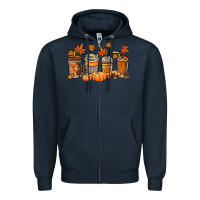 Navy Fall coffee cups Zipper Hoodie - NancyCooperArtShop