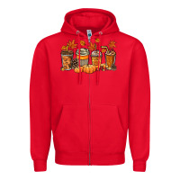 Red Fall coffee cups Zipper Hoodie - NancyCooperArtShop