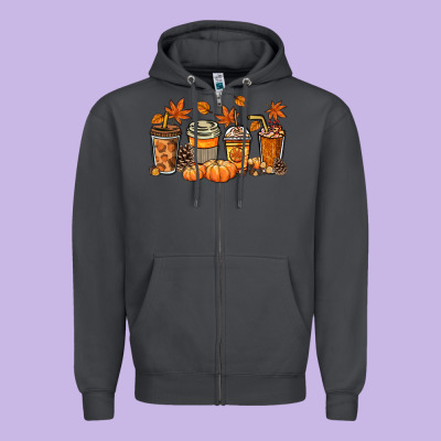 Fall Coffee Cups Zipper Hoodie Designed By Nancycooperartshop