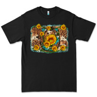 Black sunflower gemstone leopard cowhide horseshoe background Premium Tee - Artiststas