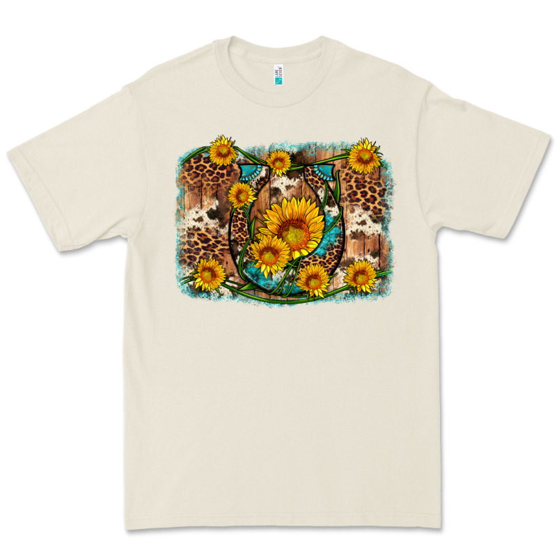 Sunflower Gemstone Leopard Cowhide Horseshoe Background Premium Tee by Artiststas | Teevron