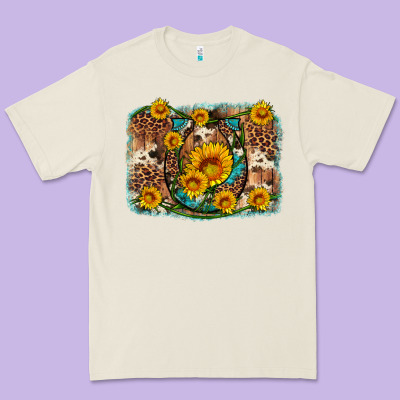 Sunflower Gemstone Leopard Cowhide Horseshoe Background Premium Tee Designed By Artiststas