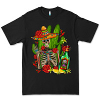 Black skeleton with sombrero and tequila Premium Tee - AdoDesignShop