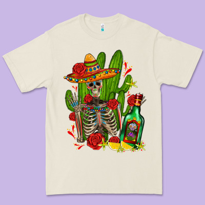 Skeleton With Sombrero And Tequila Premium Tee Designed By Adodesignshop