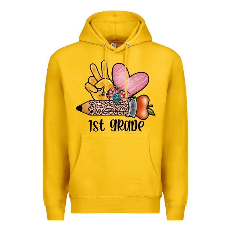 Peace Love 1st Grade Premium Hoodie by JahusDesignShop | Teevron
