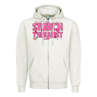 Oatmeal Heather breast cancer speech therapist Zipper Hoodie - texasbilliewilder