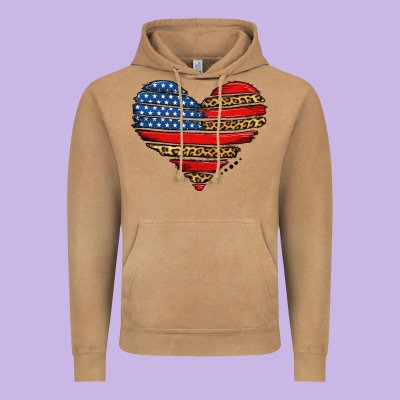 American Leopard Brushstroke Heart Vintage Hoodie Designed By Jasminsmagicworld