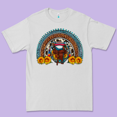 Saddle Sunflower Horseshoe Rainbow Premium Tee Designed By Artiststas