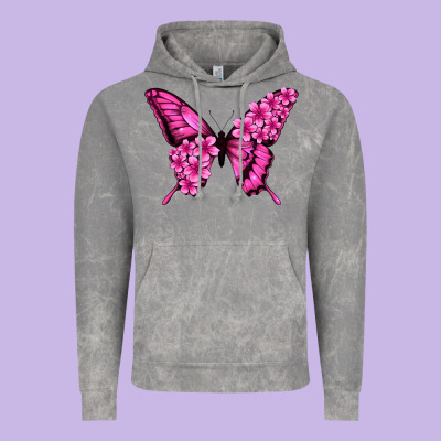 Floral Pink Butterfly Vintage Hoodie Designed By Nancycooperartshop