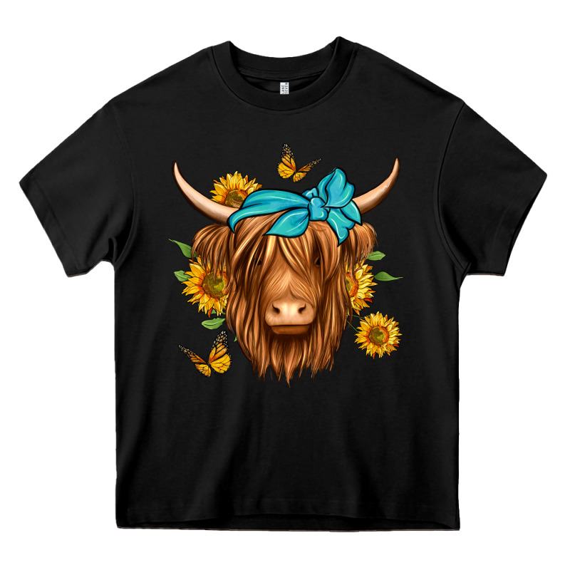 Sunflower Long Haired Cow Heavy Core Tee by Jasminsmagicworld | Teevron
