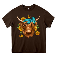 Chocolate Brown sunflower long haired cow Heavy Core Tee - Jasminsmagicworld