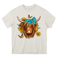 Cream sunflower long haired cow Heavy Core Tee - Jasminsmagicworld