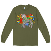 Army Green autism unicorn Long Sleeve Tee - LillyAllenDesigns