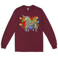Burgundy autism unicorn Long Sleeve Tee - LillyAllenDesigns