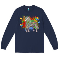 Navy autism unicorn Long Sleeve Tee - LillyAllenDesigns