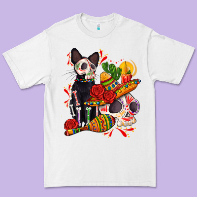 Mexican Dead Day With Skeleton Cat Premium Tee Designed By Adodesignshop