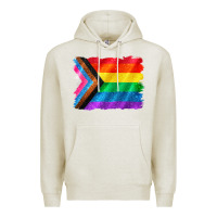 Oatmeal Heather Pride flag background Premium Hoodie - CowGirlArtShop