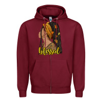 Burgundy Fall afro woman blessed Zipper Hoodie - NancyCooperArtShop