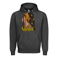 Charcoal Heather Fall afro woman blessed Zipper Hoodie - NancyCooperArtShop