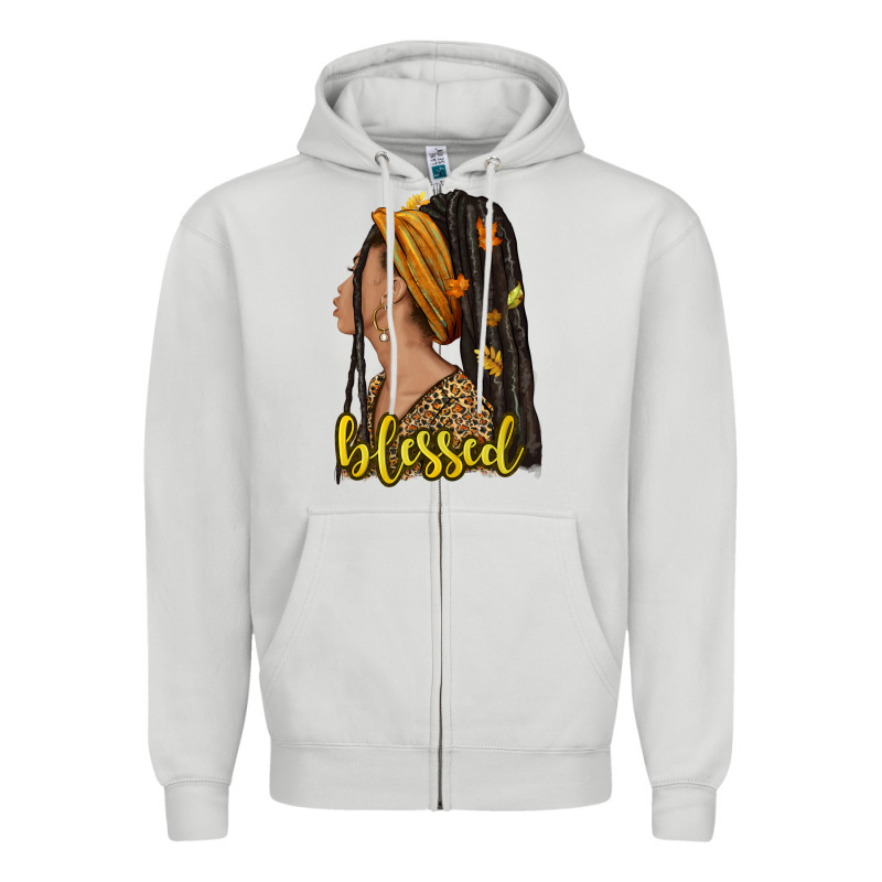 Fall Afro Woman Blessed Zipper Hoodie by NancyCooperArtShop | Teevron
