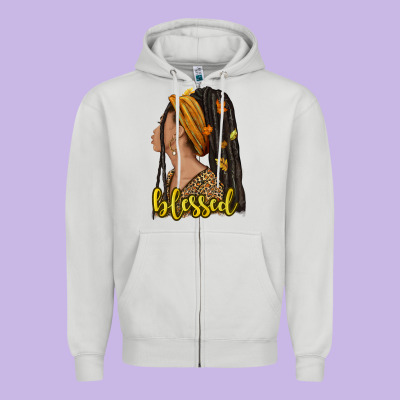 Fall Afro Woman Blessed Zipper Hoodie Designed By Nancycooperartshop