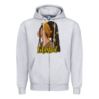 Heather Grey Fall afro woman blessed Zipper Hoodie - NancyCooperArtShop