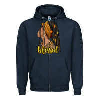 Navy Fall afro woman blessed Zipper Hoodie - NancyCooperArtShop