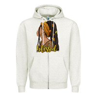 Oatmeal Heather Fall afro woman blessed Zipper Hoodie - NancyCooperArtShop