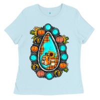 Baby Blue gemstone pumpkin fall Ladies Tee - JahusDesignShop