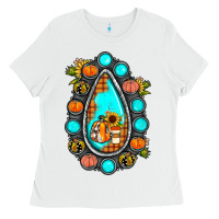 White gemstone pumpkin fall Ladies Tee - JahusDesignShop
