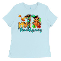 Baby Blue my first thanksgiving with turkey Ladies Tee - AdoDesignShop