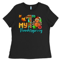 Black my first thanksgiving with turkey Ladies Tee - AdoDesignShop