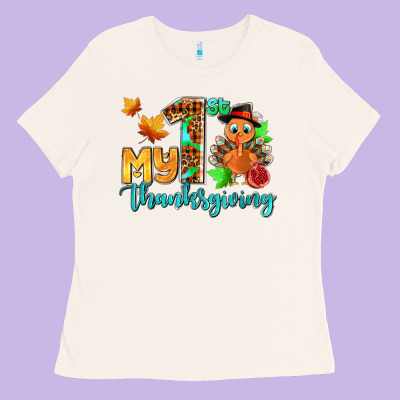 My First Thanksgiving With Turkey Ladies Tee Designed By Adodesignshop