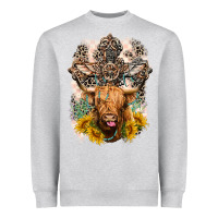 Heather Grey Western Heifer Cow with crosses Heavyweight Sweatshirt - LillyAllenDesigns