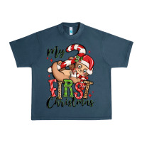 Midnight Navy my first christmas cute christmas sloth Urban Heavy Tee - MaliasSmallBusiness