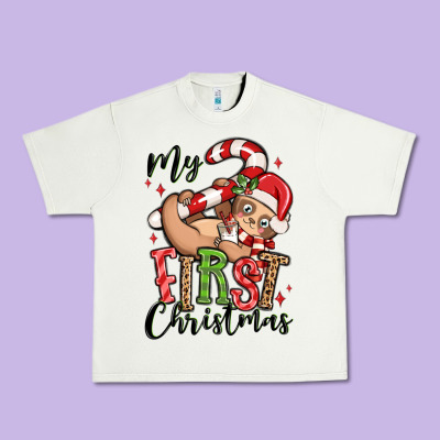 My First Christmas Cute Christmas Sloth Urban Heavy Tee Designed By Maliassmallbusiness
