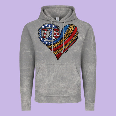 American Western Leopard Flag Heart Vintage Hoodie Designed By Jasminsmagicworld