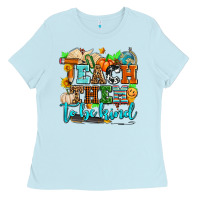 Baby Blue teach them to be kind with pumpkins and fall Ladies Tee - AdoDesignShop