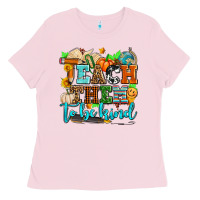 Bubblegum Pink teach them to be kind with pumpkins and fall Ladies Tee - AdoDesignShop