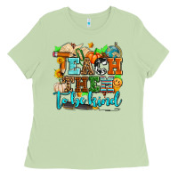 Matcha teach them to be kind with pumpkins and fall Ladies Tee - AdoDesignShop