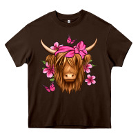 Chocolate Brown floral pink bandana longhaired cow Heavy Core Tee - Jasminsmagicworld