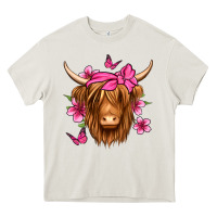 Cream floral pink bandana longhaired cow Heavy Core Tee - Jasminsmagicworld