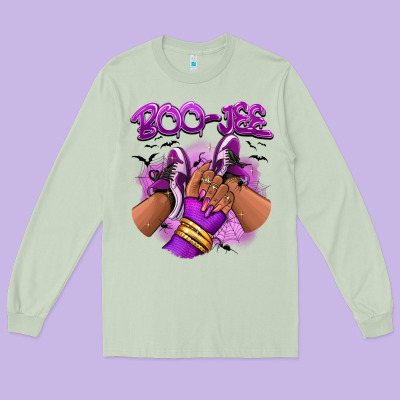 Boo-jee Halloween Afro Sneakers Long Sleeve Tee Designed By Ranaportraitstore