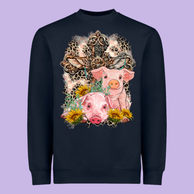 Western Pigs With Crosses Heavyweight Sweatshirt Designed By Lillyallendesigns