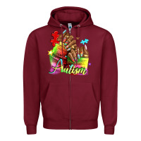 Burgundy Black woman Autism nails Zipper Hoodie - NancyCooperArtShop